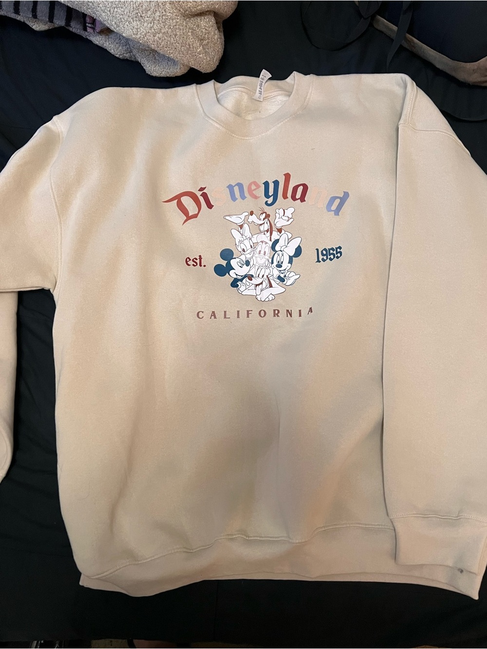Disney Cream Crewneck with Multicolor Character Graphic